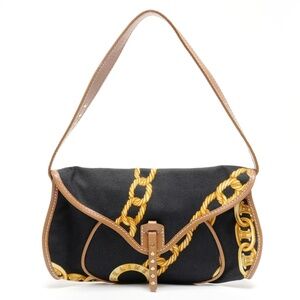 Celine Canvas One-Shoulder Chain Print Shoulder Bag, Black, WS25612
